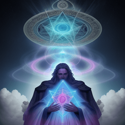 AI generated: Imagen del Dios de la Merkabah (según el texto bíblico de Isaías, Ezequiel, Daniel) con espléndidos ...
