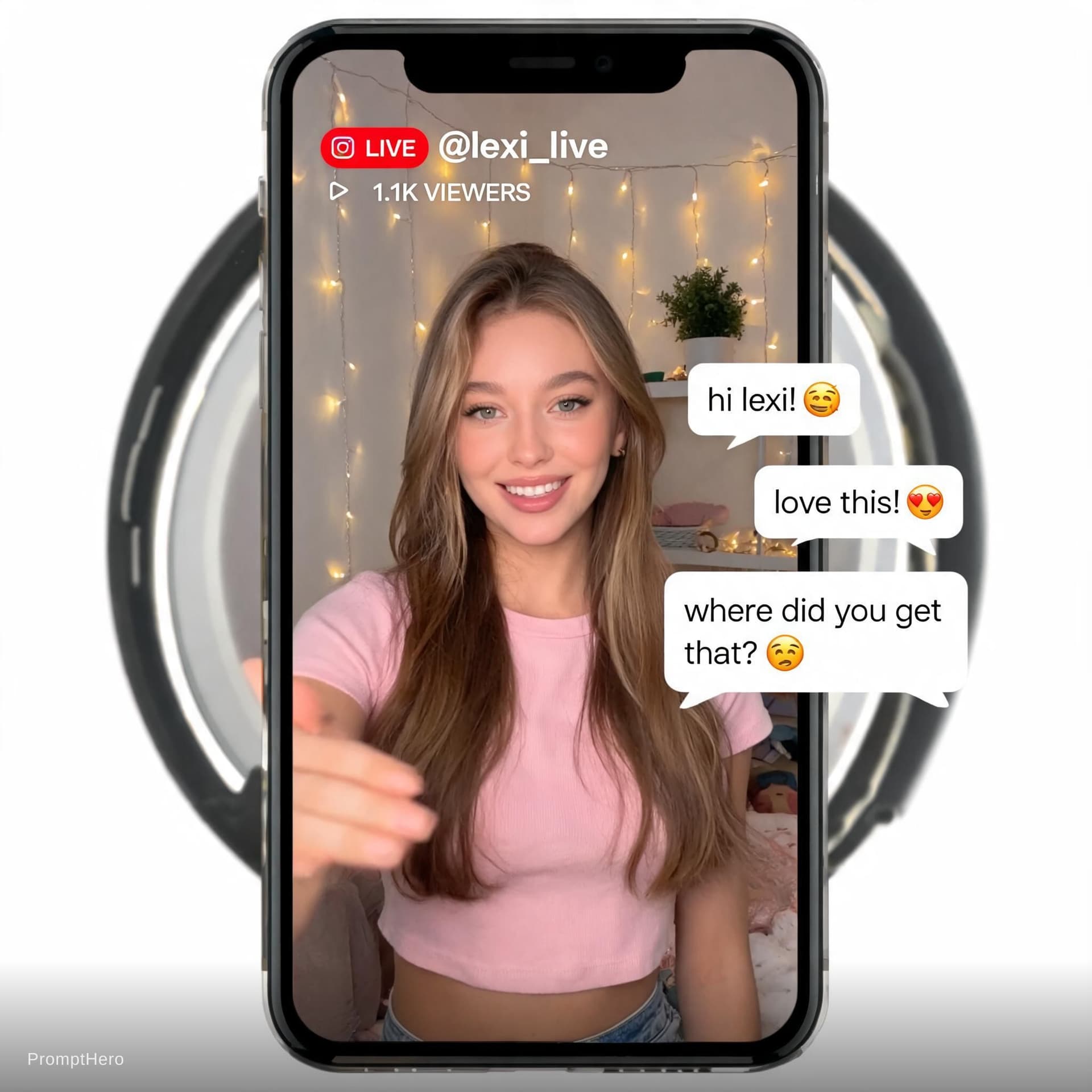 AI generated: influencer instagram front of cam make live streaming


