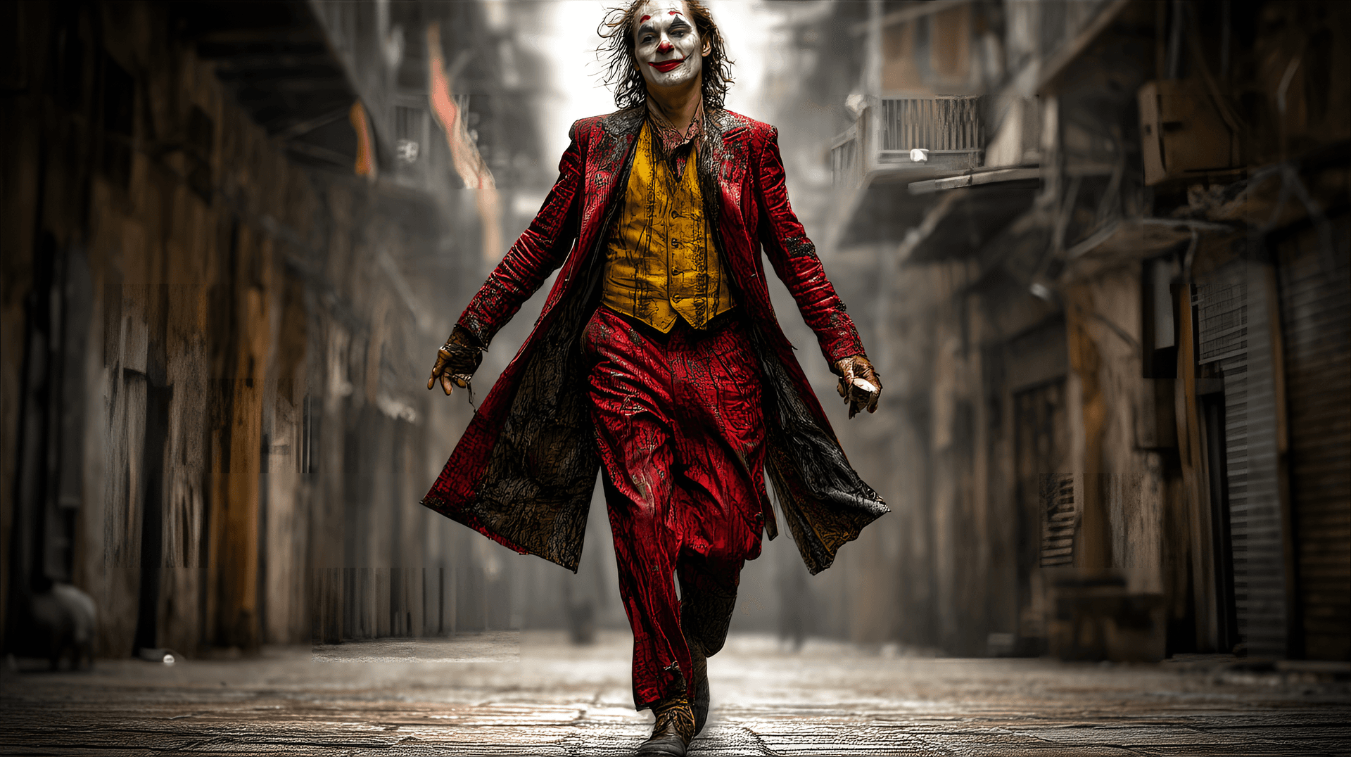 AI generated: A Caucasian male, approximately 30 years old, portrayed as the Joker character, wearing a vibrant cr...