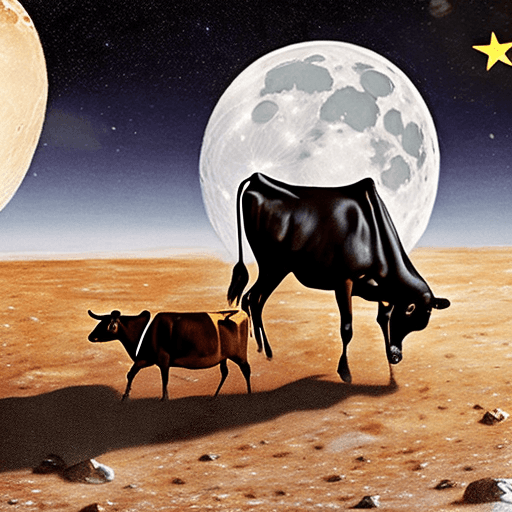 AI generated: A pornstar ridding a cow on the moon
