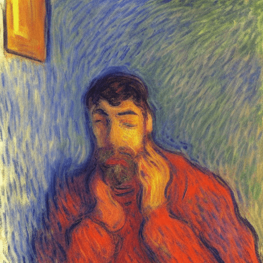 AI generated: expressionist painting of man trapped in his thoughts, monet style

