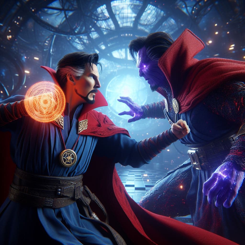 AI generated: Doctor Strange fighting against Dormammu in the Dark Dimension,masterpiece, octane render, 8k, raytr...