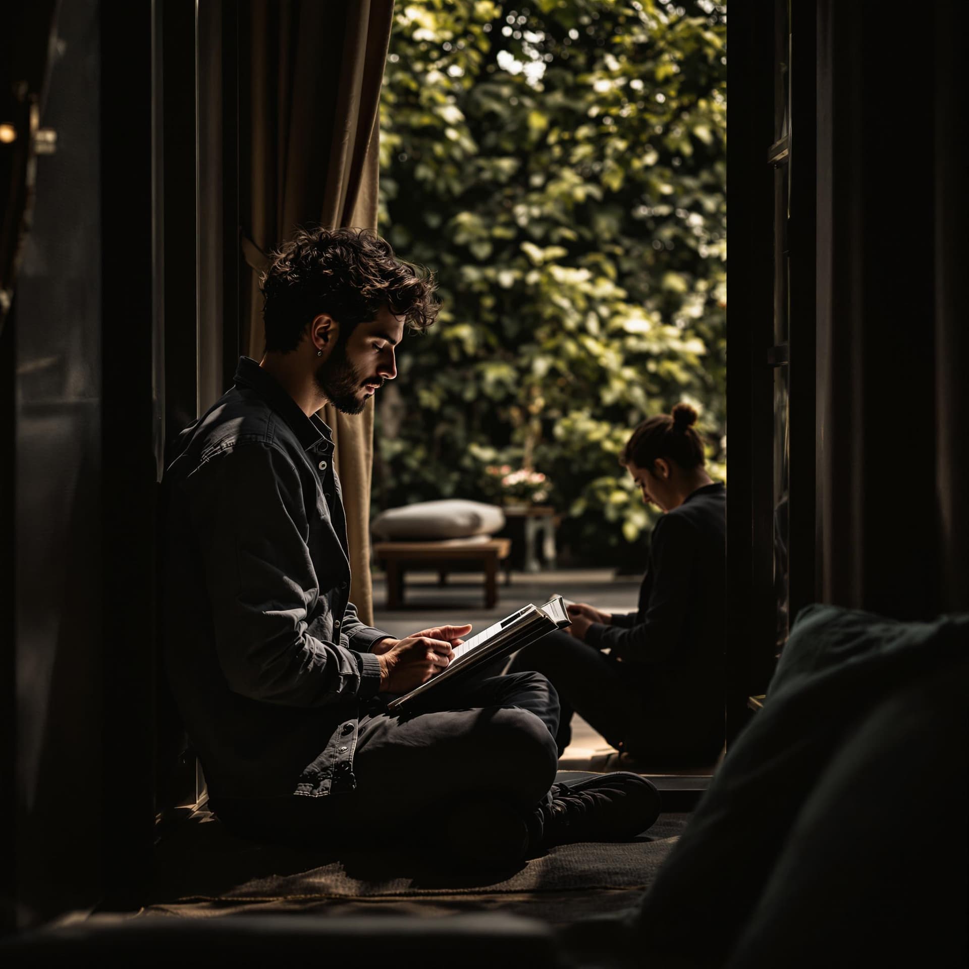 AI generated: A serene individual sitting quietly, journaling or meditating
 dslr, ultra quality, sharp focus, tac...