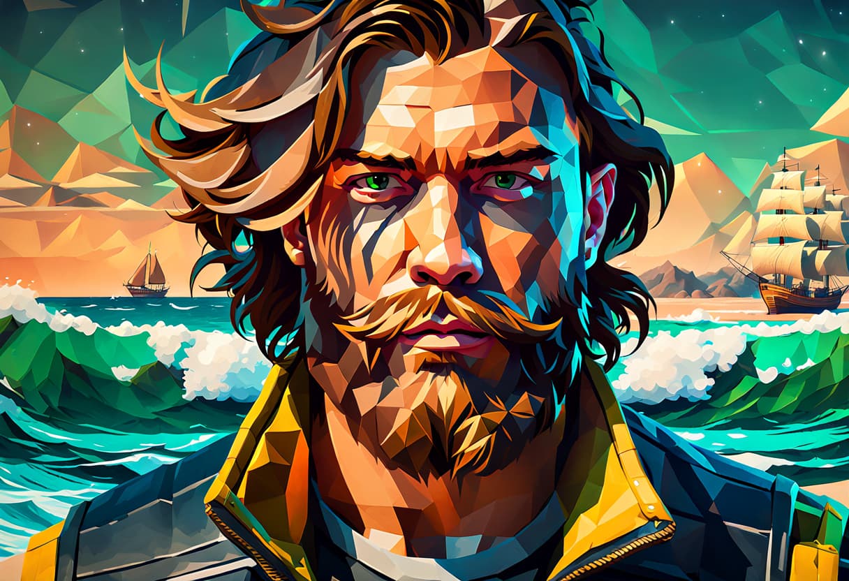AI generated: 50mm grunge style portrait photograph, multi-textured, sea flat, dazzling waves, 4k, 8k, huge low po...