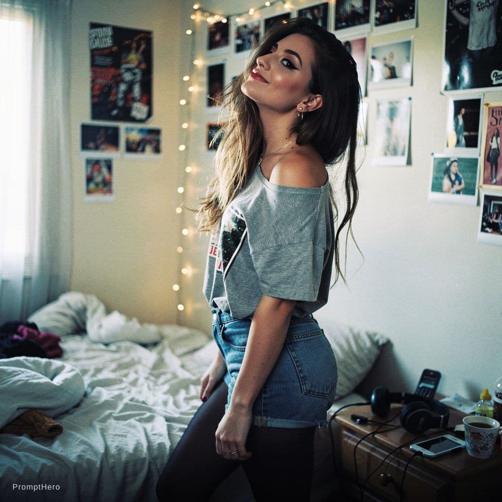 AI generated: raw tumblr side view photo what would go very viral in 2012 of a young woman in her room in an edgy ...