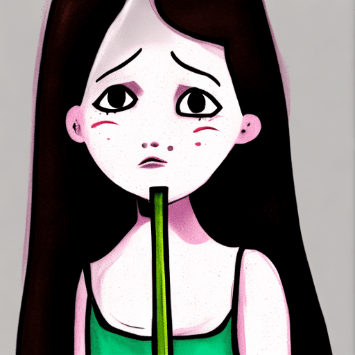 AI generated: confused girl - empty glass.
style: cartoon