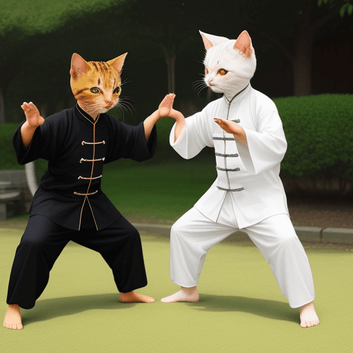 AI generated: two cute cat practice tai chi chuan