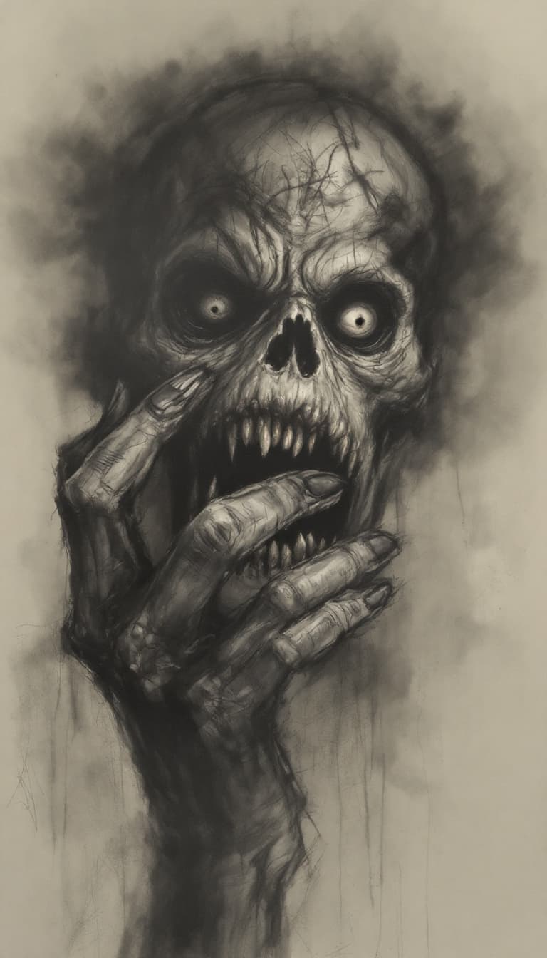 AI generated: monster, charcoal sketch, sad, depressing
