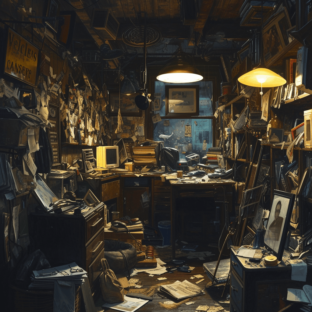 AI generated: A Backstreet Pawnbroker's Shop - The interior of a pawnbroker's shop, cluttered with the desperate l...