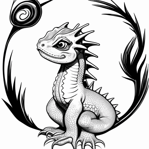 AI generated: happy baby water dragon with no colors only lines with white background with no colors only lines 
