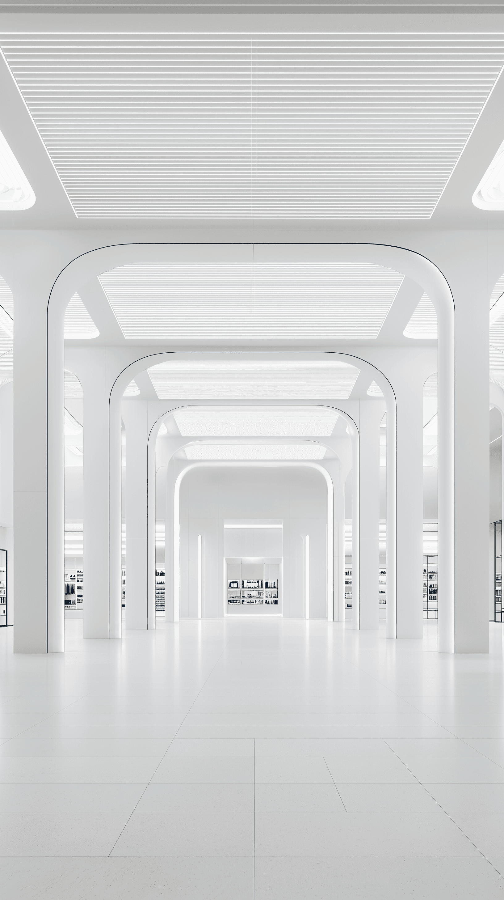 AI generated: rendering, front view with central composition, modern mid-size concept store within a contemporary ...