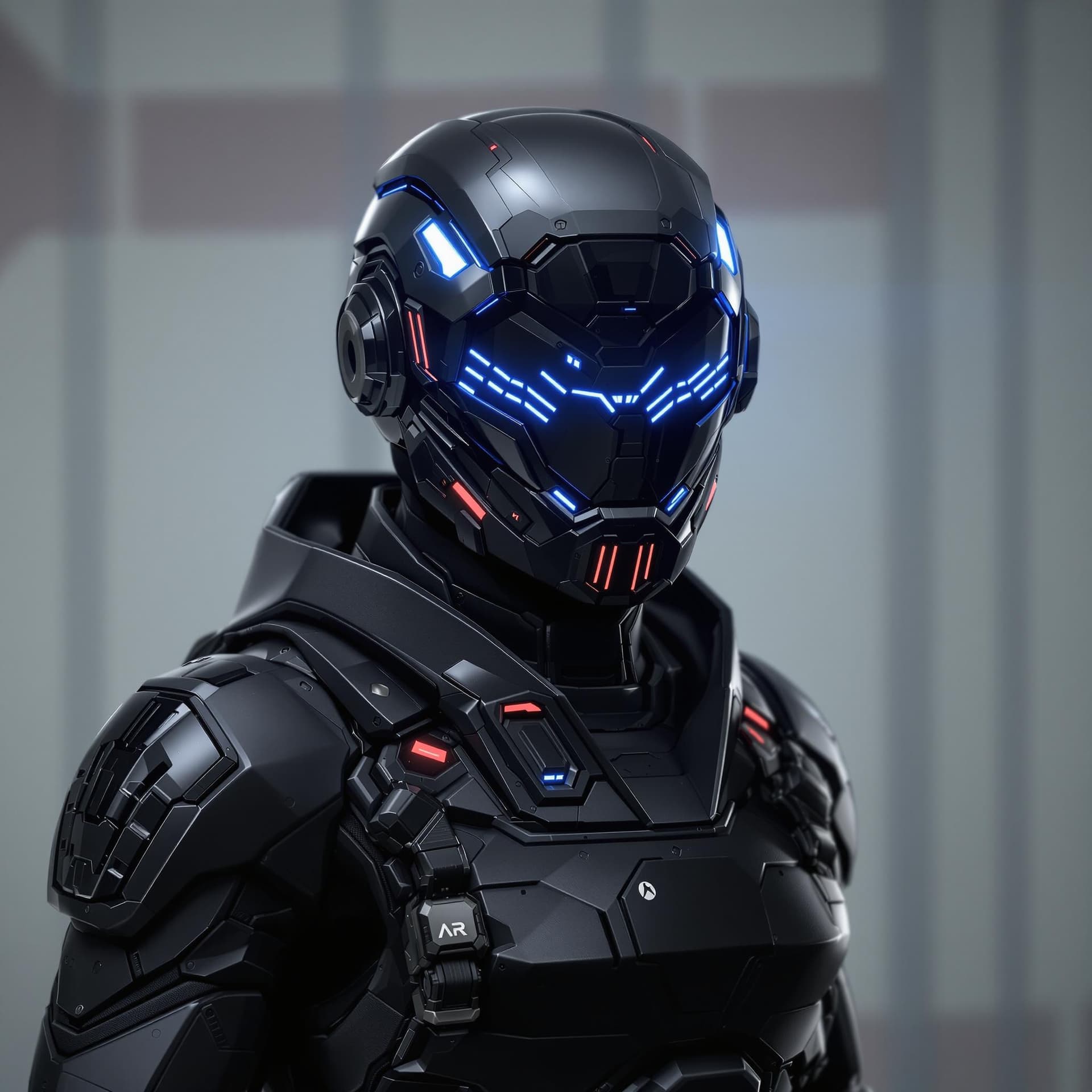 AI generated: visualize a character wearing a modern combat suit and a futuristic helmet with integrated digital d...
