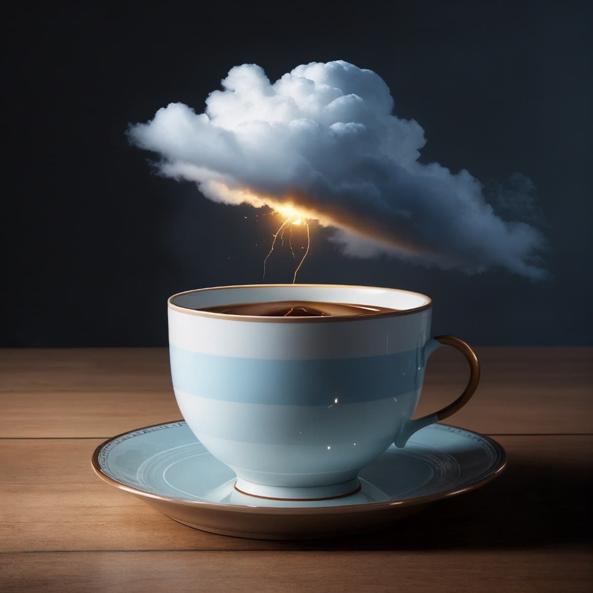 AI generated: A captivating photograph of a heavenly cloud  suspended in mid-air. Espresso is cascading down like ...