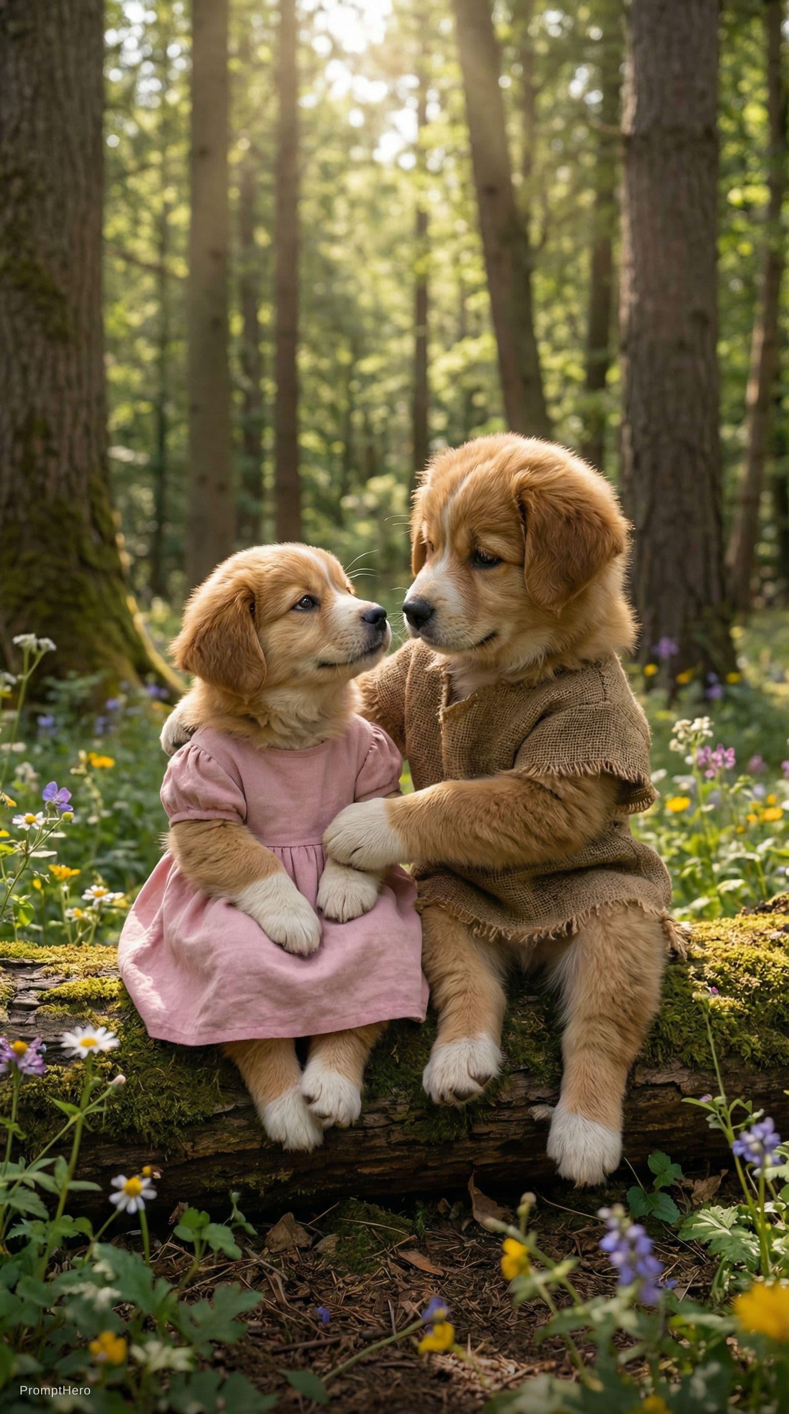 AI generated: Golden retriever puppy with his sister 