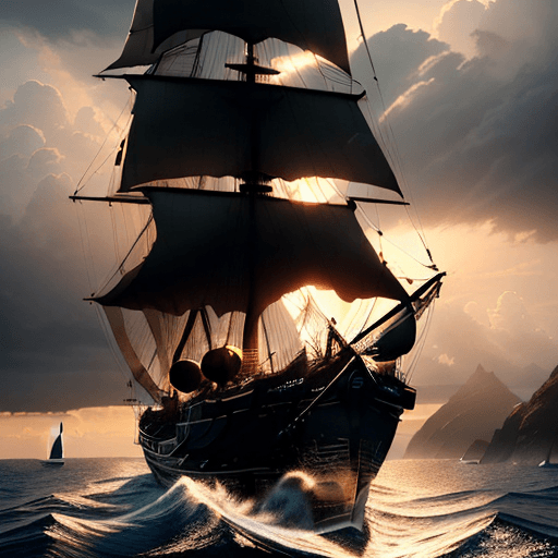 AI generated: Photo of a ultra realistic sailing ship, dramatic light, pale sunrise, cinematic lighting, battered,...