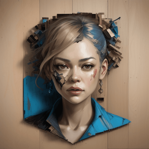 AI generated: a woman's face made from wooden boards, in the style of tim okamura, abstraction-création, 32k uhd, ...