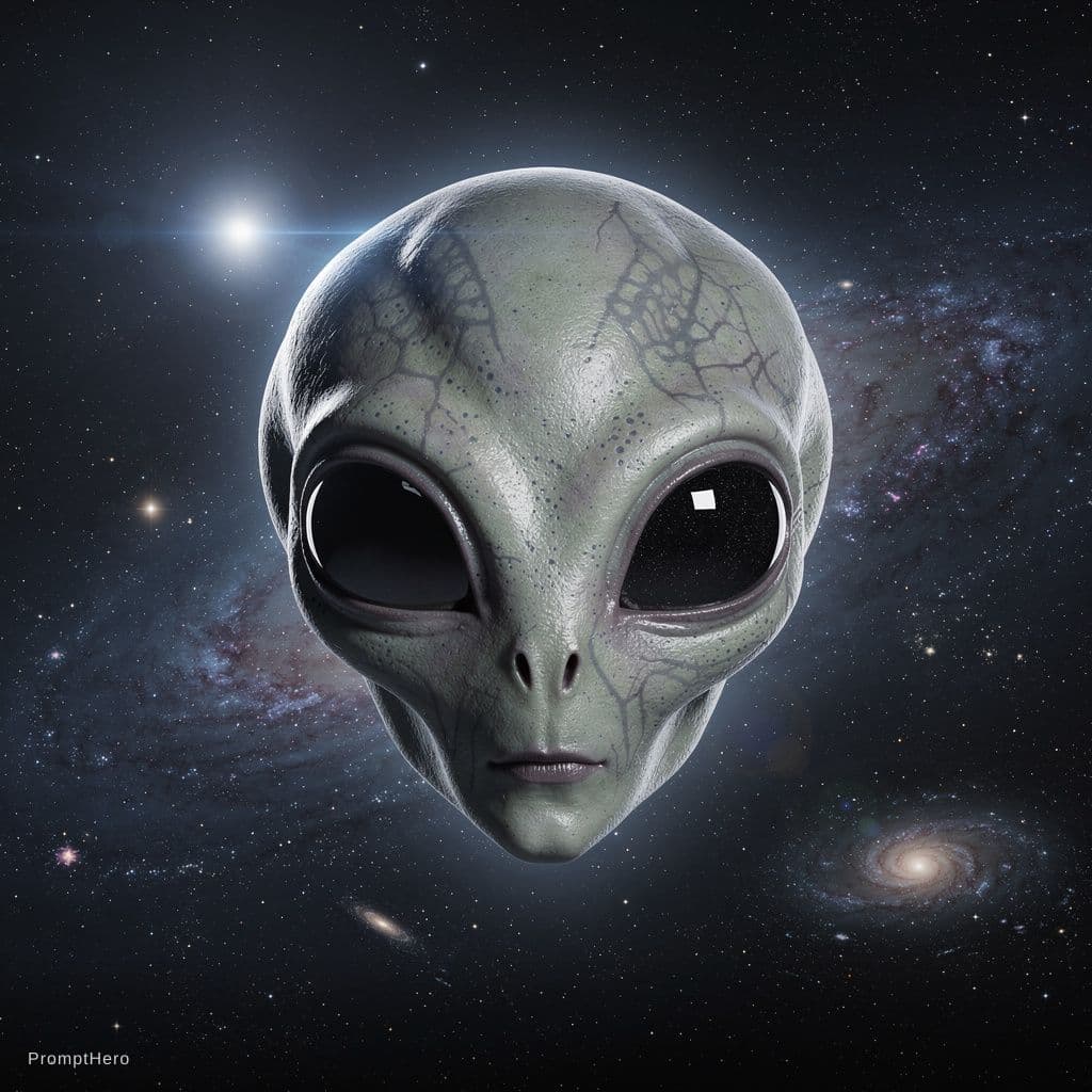 AI generated:  make a 4k ultra realistic wallpaper of an alien head in space
