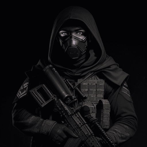 AI generated: best quality, masterpiece, photography of an elite soldier, nighttime, dark shot, dark theme, moonli...