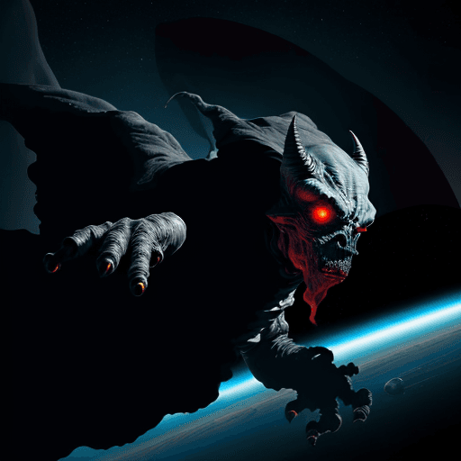 AI generated:  high quality foto of a shadow monster from energy, in space,  8k, doomsday,