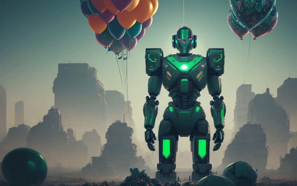 AI generated: brutal man warrior robot, stands after the battle, looking into the distance, on top of a bunch of b...