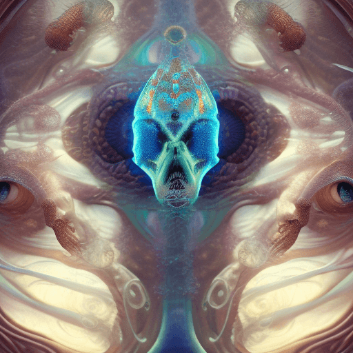 AI generated: Goddess close-up portrait ribcagel. jellyfish phoenix head, nautilus, orchid, skull, betta fish, bio...