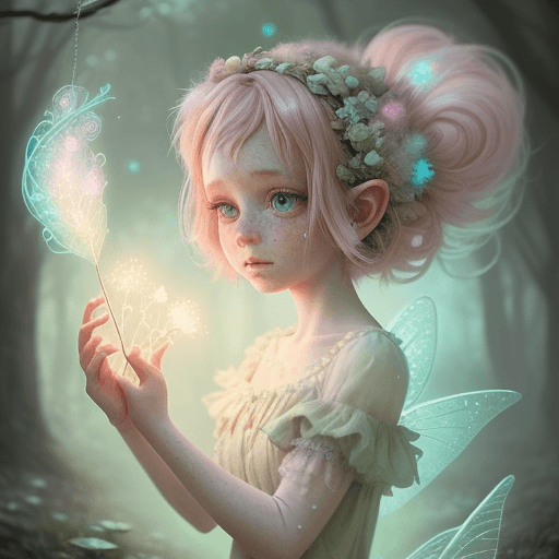 AI generated: Shabby chic dreamy glows pastel woodland freckled fairy girl swirling magical fairytale abstract art...