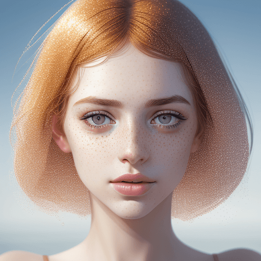 AI generated: a woman with freckled skin is photographing her face, in the style of dmitry kustanovich, delicate m...