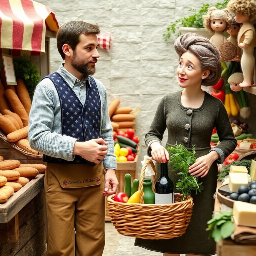 AI generated: Mr. and Mrs. Adams meander through the market, selecting the finest felt ingredients for their dinne...