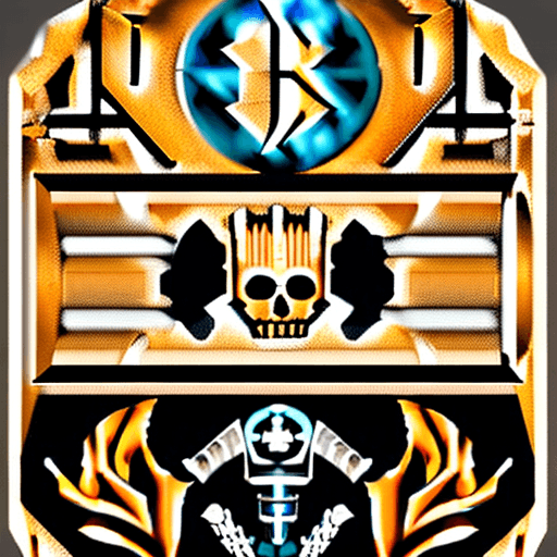 AI generated: intricate sword skull icon, fantasy badge, emblem, black background, two colours --v 4