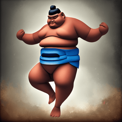 AI generated: a sumo fighter jumping, blend of 3d cartoon and digital painting