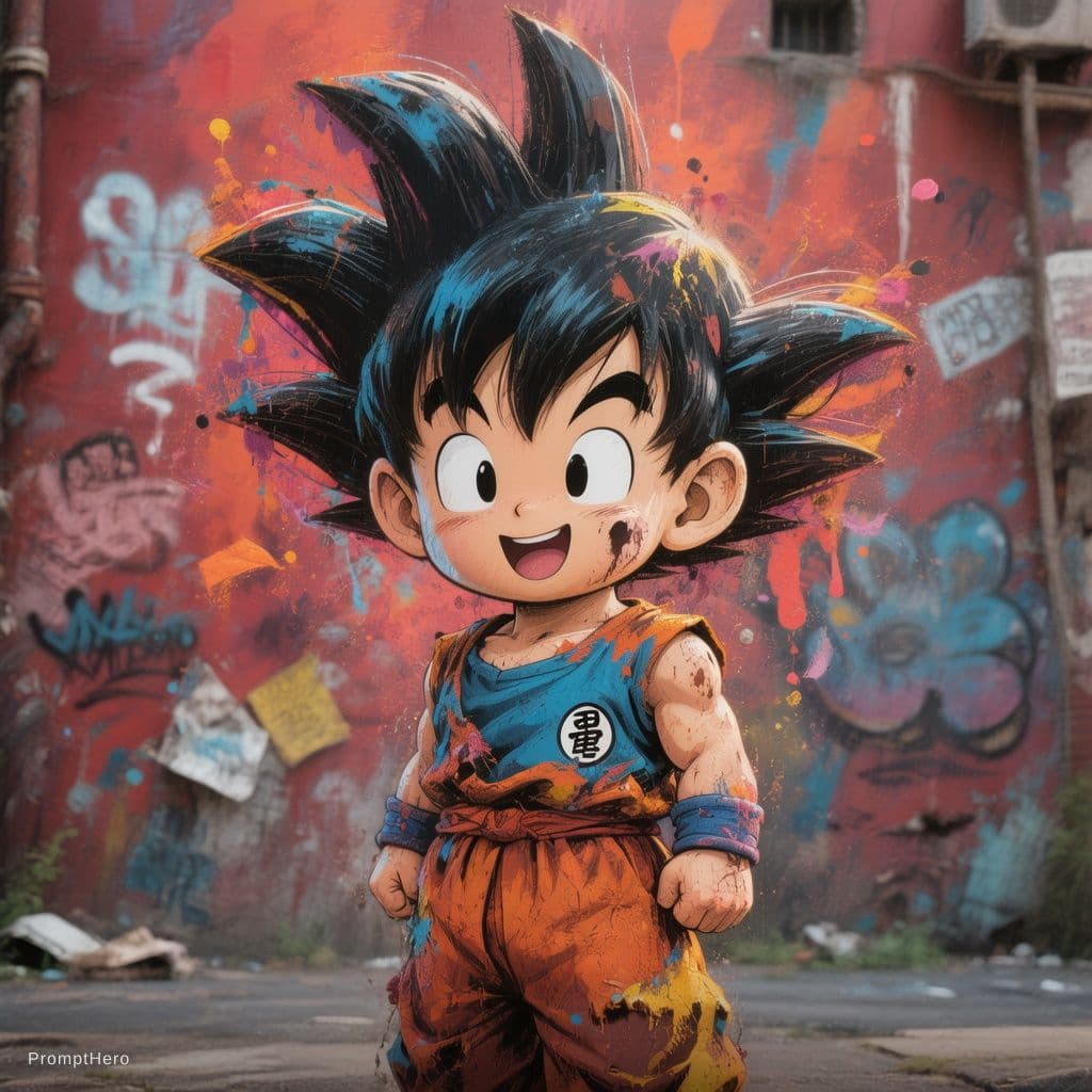 AI generated: dragon ball, portrait of dr goku, in the style of street art aesthetic, cute cartoonish designs, pho...