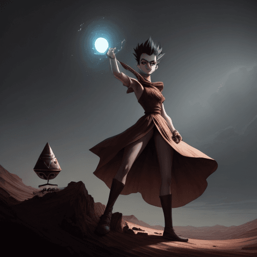 AI generated: Mereum from HxH standing the balance, behind him is a dark desert, dramatic lighting, 5D dimension, ...