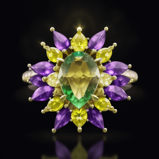 AI generated: light magic, emanating from a yellow topaz gem, a blue sapphire gem, a green emerald gem, a red ruby...
