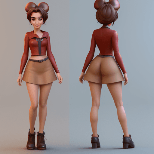 AI generated: 3D model reference of a female character in the style of Disney/Pixar