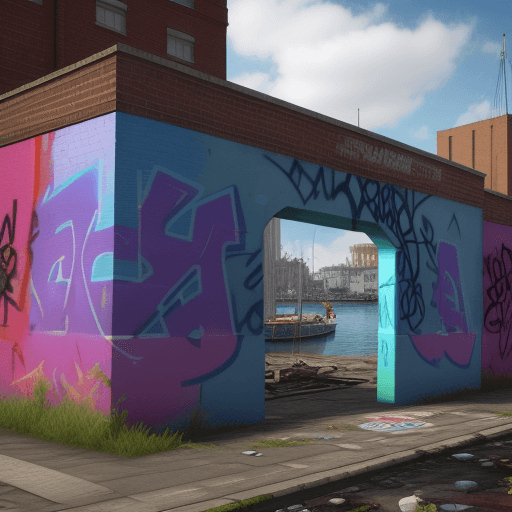 AI generated: Trouble down by the old dockyard - preraphaelitism , vibrant, graffiti, 3d renderv0.2