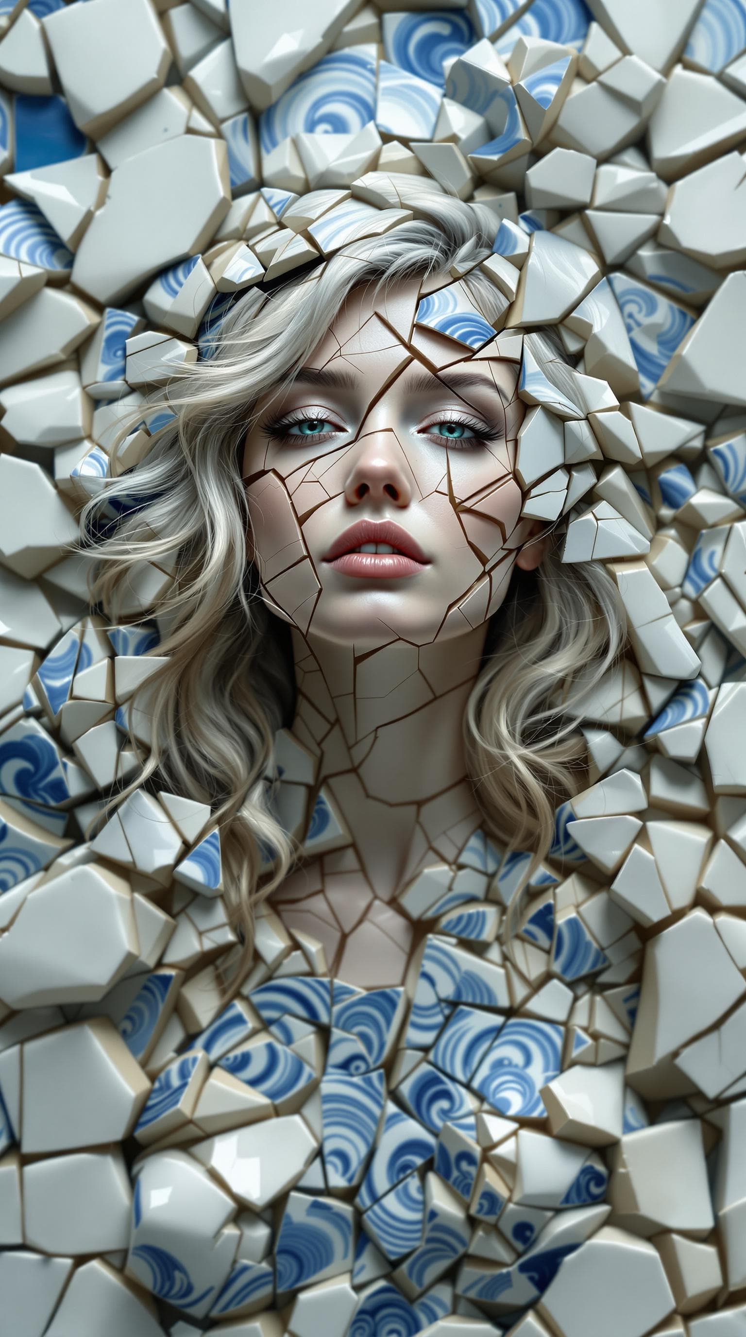 AI generated: A middle-aged woman of Caucasian descent, her long wavy honey blonde hair streaked with silver, appe...