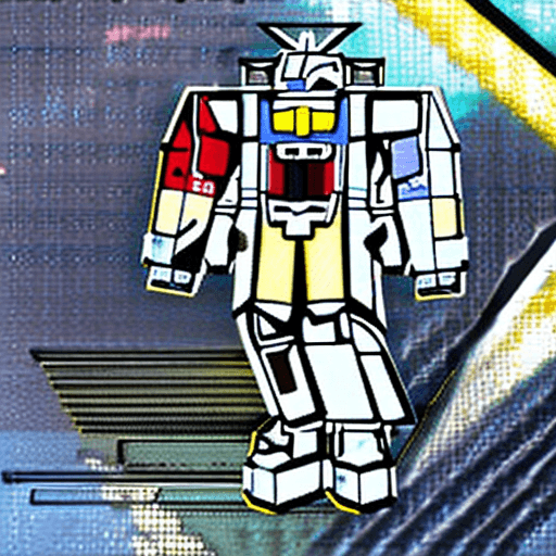 AI generated: illustration of RX-78-2 Gundam, with shield and weapon, in the style of Kunio Okawara, anime, Mobile...