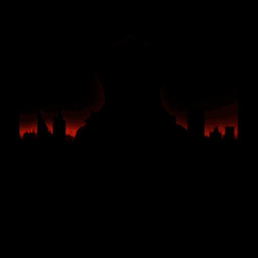 AI generated: Ruined post-apocalyptic city. Hooded person from the back.