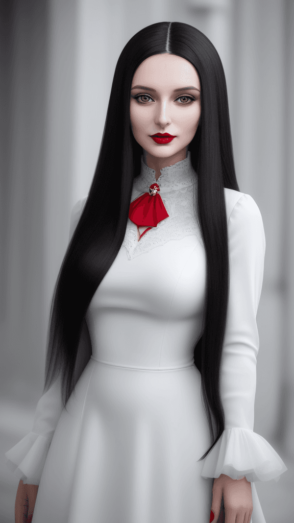 AI generated: arafed woman with long hair and white lipstick posing for a picture, ekaterina, profile image, red l...