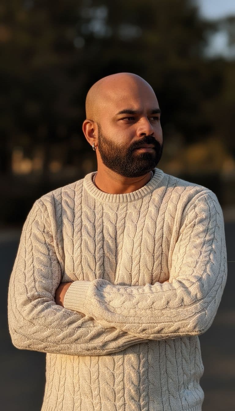 AI generated: Portrait of a stylish young man with a lean, toned physique (around 57 kg, 5'6 tall) — his beard rem...