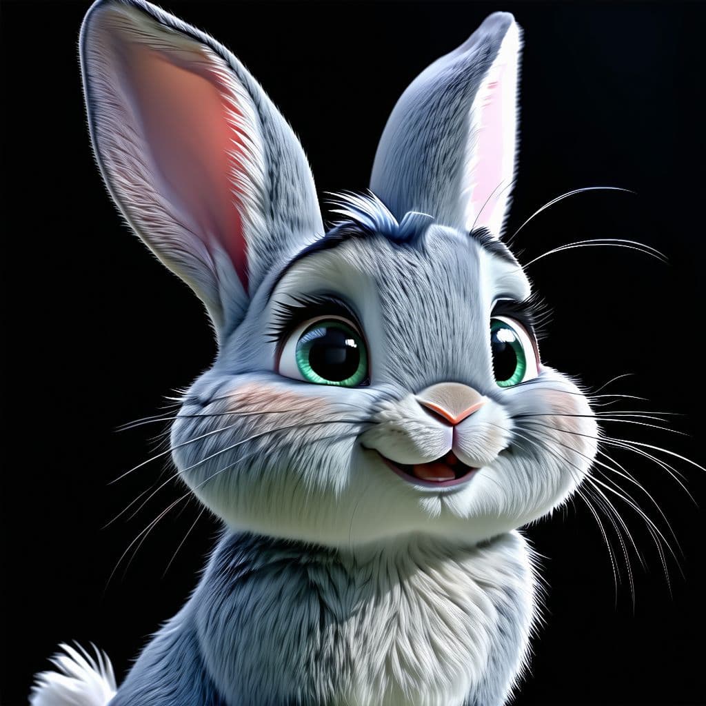 AI generated: cartoon, dollish cute russian blue bunny face, emerald green eye, simplify, expressive eyes and a pl...