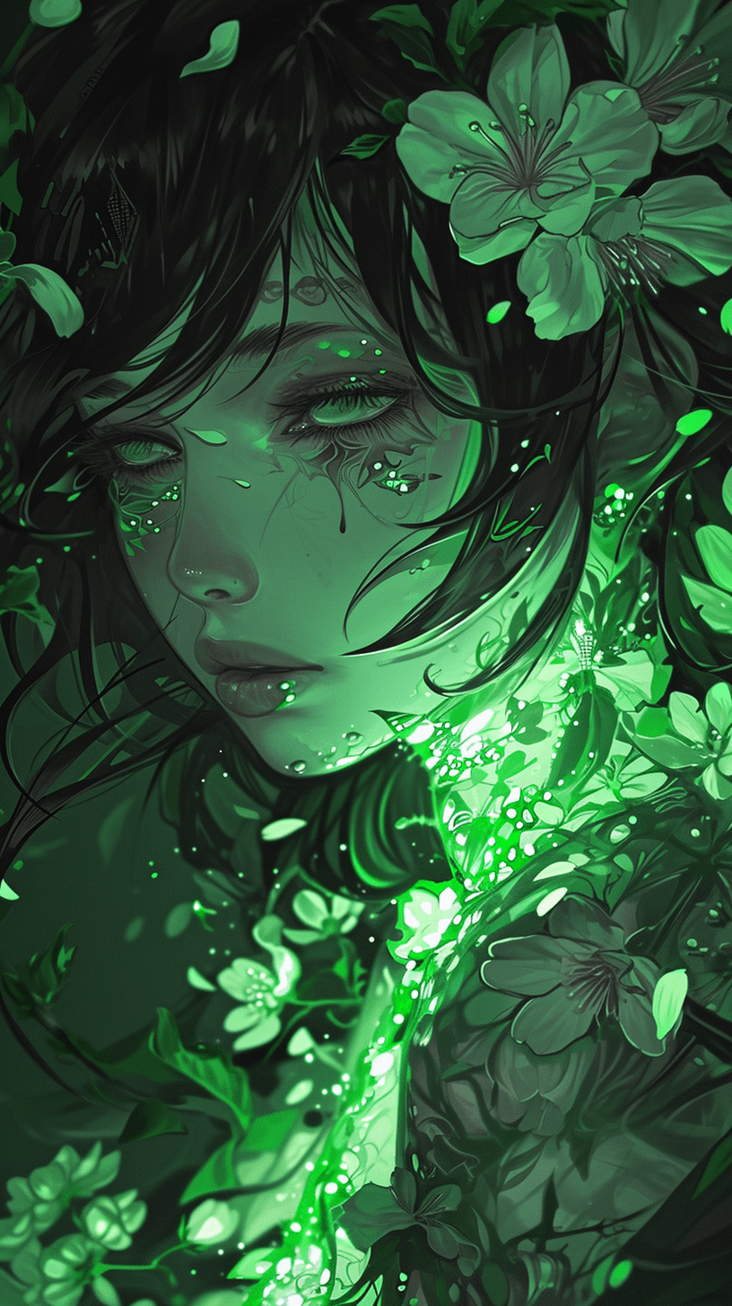 AI generated: avatar x tattoo wallpaper, in the style of green academia, softly luminous, luminous shadows, romant...