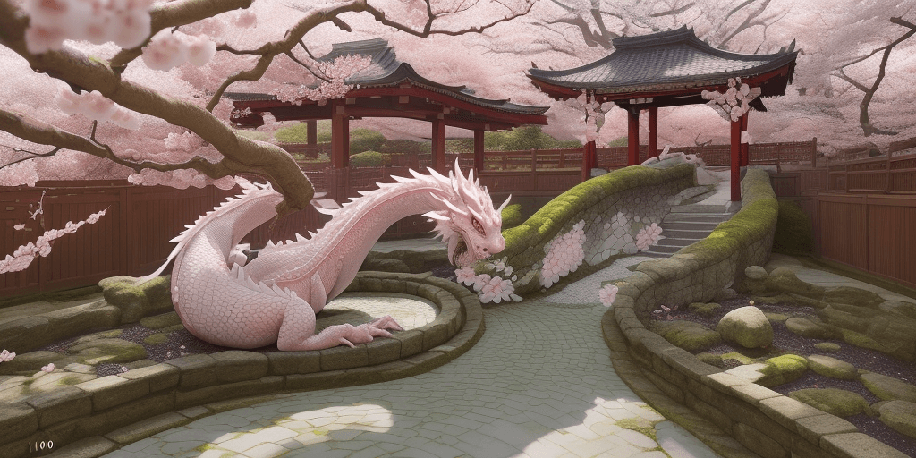 AI generated: /imagine prompt: The Eastern Divine Dragon entwined with cherry blossom branches in a traditional ga...