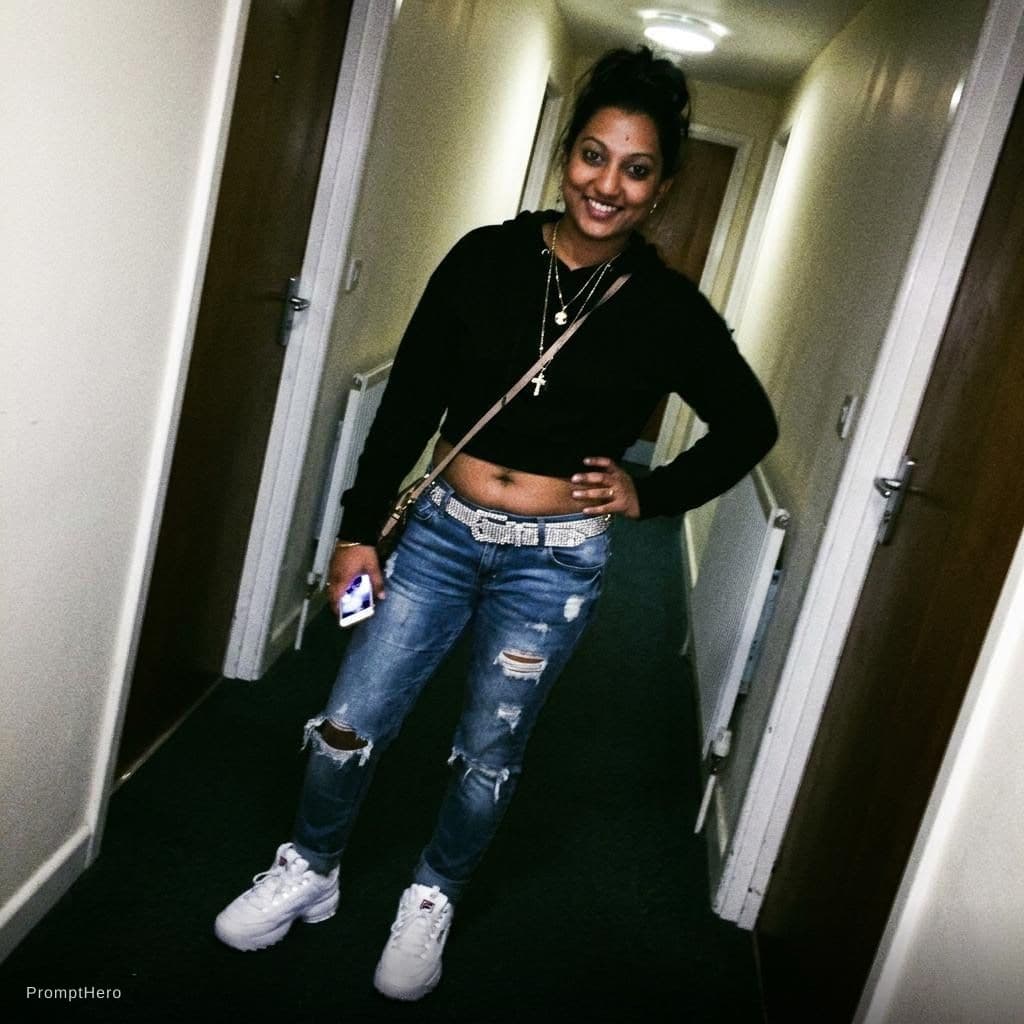 AI generated: a lo-fi 2015s-era, diagonally taken, low-quality iPhone photo of a 20-year-old baddie. The shot is i...