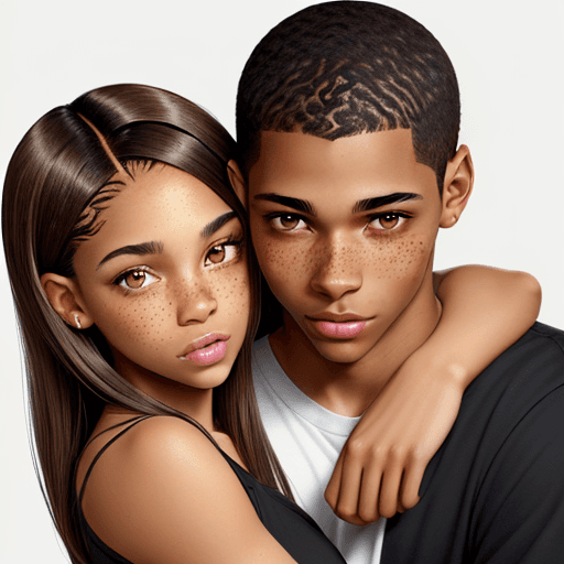 AI generated: Photo of a light skin black  girl with two brown eyes,  clear skin, straight brown hair, and long ha...