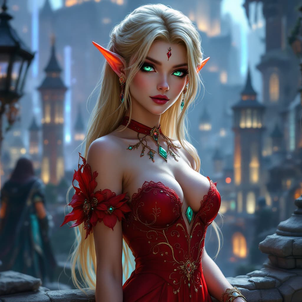 AI generated: ((Full body)), Small, highly detailed (Blood elf from World of Warcraft), alluring pose, dressed in ...
