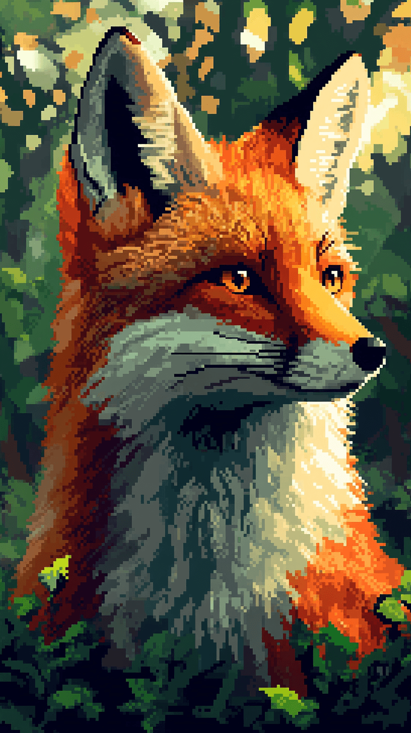 AI generated: 8-bit pixel art style, close-up portrait of a red fox, blocky square pixel design, illustration, low...