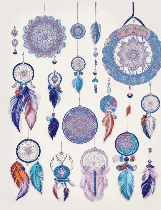 AI generated: (6 emoji dream catcher minimalist stickers, all the page full of stickers),pencil sketch style, accu...