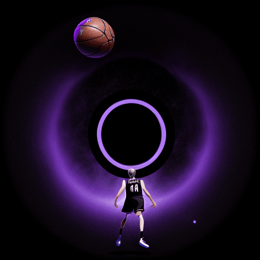 AI generated: Michal Jordan plays basketball beside the black hole, purple, black, space, amazing, deep, spaceship...