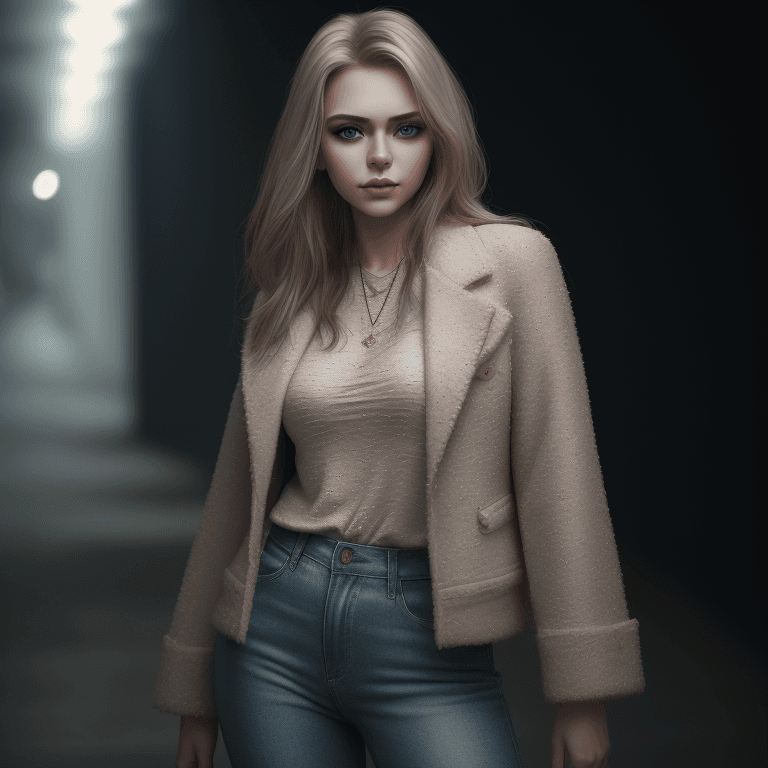 AI generated: Super-Realistic potrait of Nataliya Aleksandrov standing at photoshoot location, worn a detailed tex...